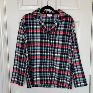 Vera Bradley Flannel Plaid Pajama Top Red Green & Pink Button Front Sleep Shirt